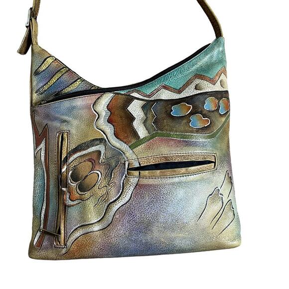 ANUSCHKA  GENUINE  LEATHER  HAND PAINTED‎ HOBO BAG - Picture 3 of 13